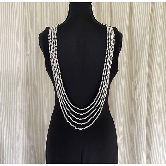 B. Darlin Black Formal Maxi Dress Beaded Pearl Back Detail Sleek Evening Gown - Picture 4 of 5